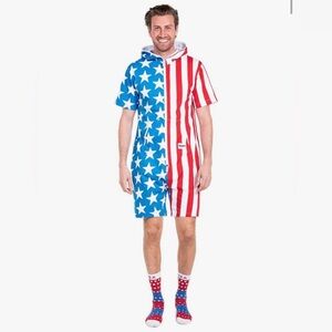 Tipsy Elves unisex, Size Small, Stars and Stripes Hooded Romper